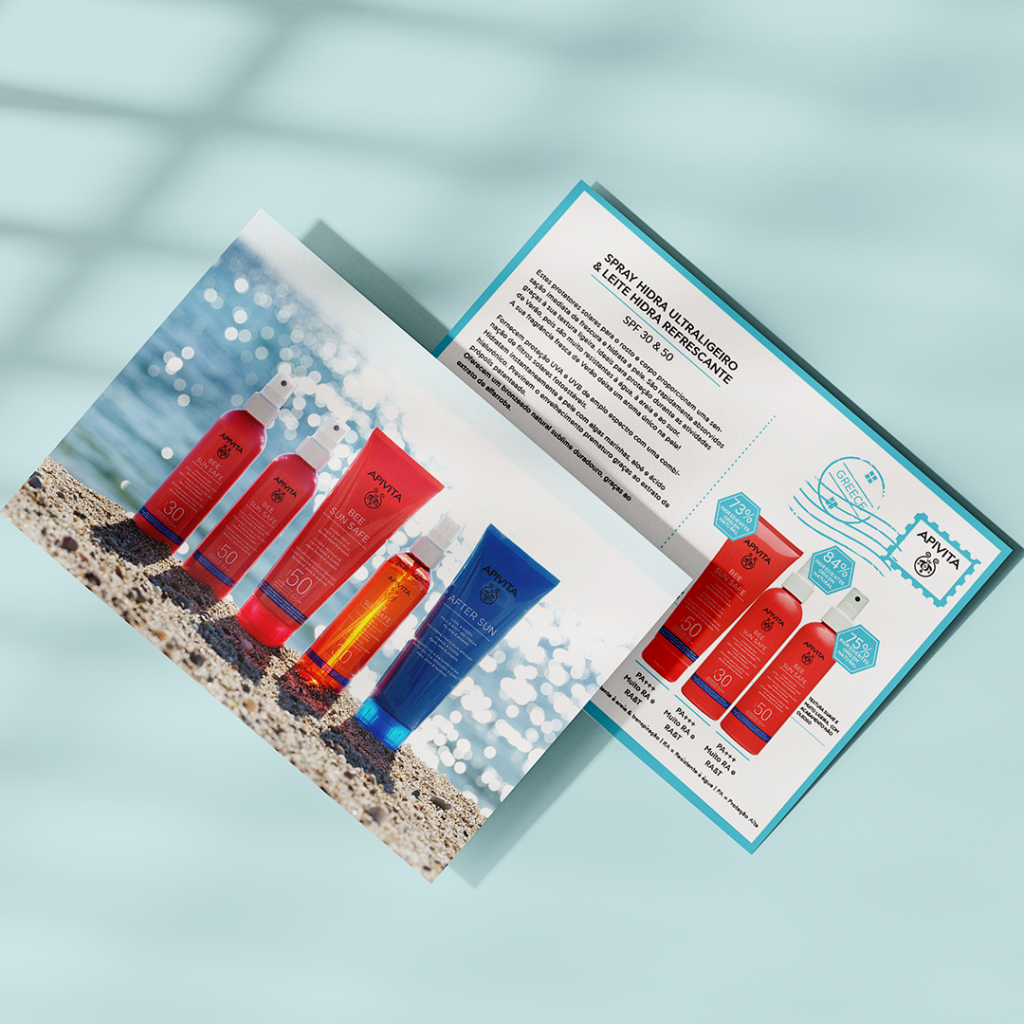 Postal colorido de apresentação de produtos